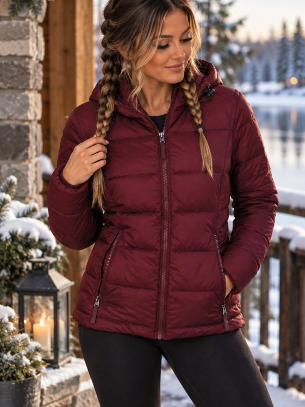 St Johns Bay Burgundy Hooded Lightweight Puffer Jacket Medium 124